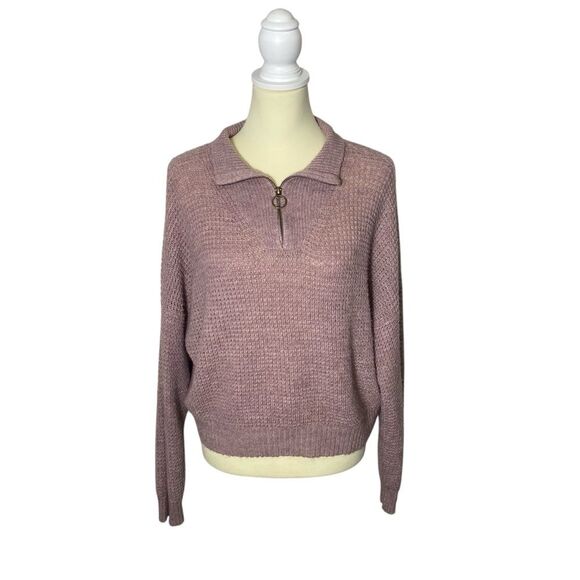 American Eagle Blush Pink Waflle Knit Wool Blend 1/4 Zip Sweater Women's Size L - Picture 1 of 16